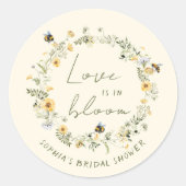 ワイルドフラワービーブライダルシャワーステッカー ラウンドシール (正面)