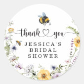 ワイルドフラワービーブライダルシャワーラウンドステッカー ラウンドシール (正面)