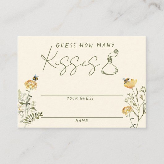 ワイルドフラワービーブライダルシャワー数の推測キス エンクロージャーカード (正面)