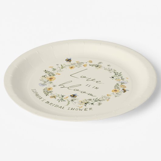 ワイルドフラワービーブライダルシャワー紙プレート ペーパープレート (アングル)