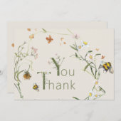 ワイルドフラワービーベージュ赤ちゃんシャワー サンキューカード (正面/裏面)