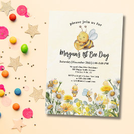 ワイルドフラワービーワン1stファースト・ビーデイ誕生日 招待状