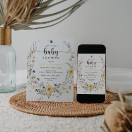 ワイルドフラワービー赤ちゃんシャワー招待状カード 招待状