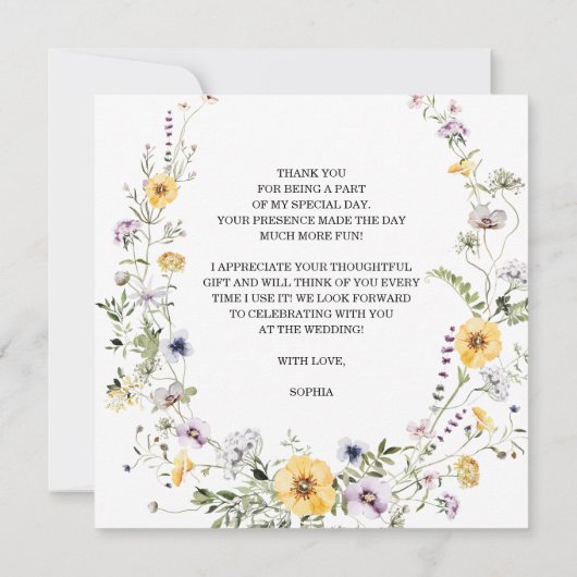 ワイルドフラワービー ブライダルシャワーの感謝カード サンキューカード (裏面)