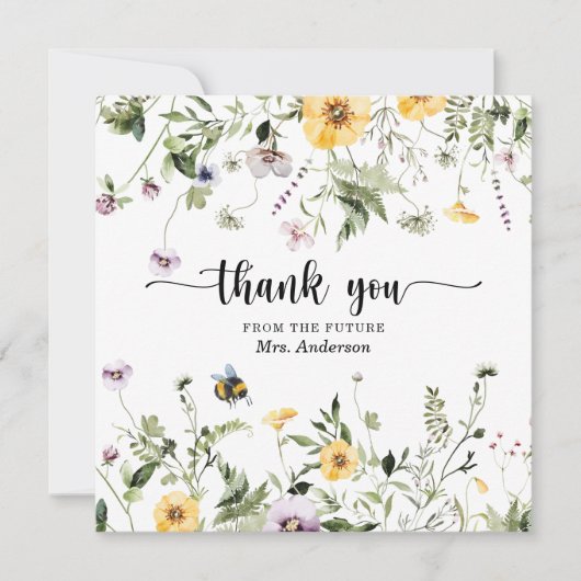 ワイルドフラワービー ブライダルシャワーの感謝カード サンキューカード (正面)