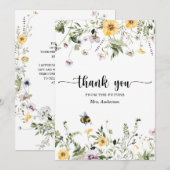 ワイルドフラワービー ブライダルシャワーの感謝カード 招待状 (正面/裏面)