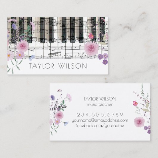 ワイルドフラワーピアニスト音楽先生 名刺 (正面/裏面)