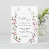 ワイルドフラワーピンクすべてQRコードフローラ結婚 招待状 (スタンド正面)