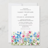 ワイルドフラワーピンクとブルー結婚フローラ 招待状 (正面)