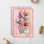 ワイルドフラワーピンクと紫のカ空白のード ノートカード (正面/裏面インサイチュ)