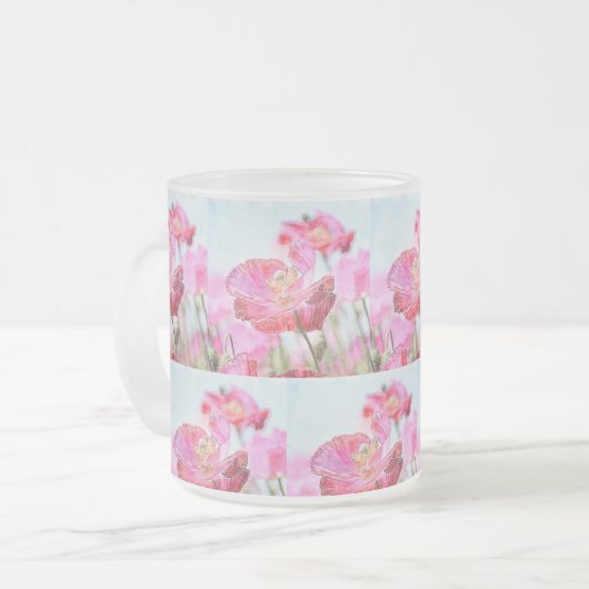 ワイルドフラワーピンクと赤のポピー園 – 自然 フロストグラスマグカップ (正面左)
