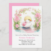 ワイルドフラワーピンクのアヒルの女の子の赤ちゃんシャワー 招待状 (正面/裏面)