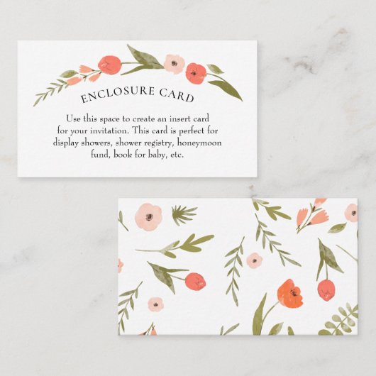 ワイルドフラワーピンクのサンゴの赤ちゃんシャワー囲いカード 名刺 (正面/裏面)