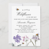 ワイルドフラワーピンクのハチの女の子の赤ちゃんシャワー 招待状 (正面)