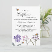 ワイルドフラワーピンクのハチの女の子の赤ちゃんシャワー 招待状 (スタンド正面)