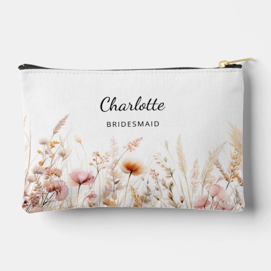 ワイルドフラワーピンクのベージュの花嫁の名前 アクセサリーポーチ (裏面)