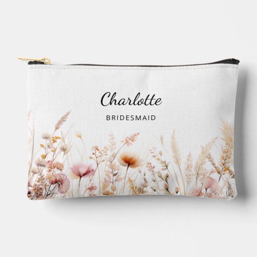 ワイルドフラワーピンクのベージュの花嫁の名前 アクセサリーポーチ (正面)