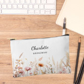 ワイルドフラワーピンクのベージュの花嫁の名前 アクセサリーポーチ