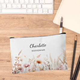 ワイルドフラワーピンクのベージュの花嫁の名前 アクセサリーポーチ