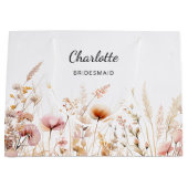 ワイルドフラワーピンクのベージュの花嫁の名前 ラージペーパーバッグ (正面)