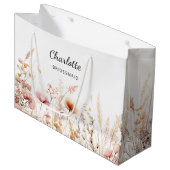 ワイルドフラワーピンクのベージュの花嫁の名前 ラージペーパーバッグ (正面アングル)