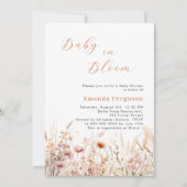 ワイルドフラワーピンクのベージュ開花ベビーシャワー 招待状 (正面)