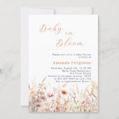 ワイルドフラワーピンクのベージュ開花ベビーシャワー 招待状 (正面)