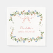 ワイルドフラワーピンクの弓のベビーシャワー スタンダードカクテルナプキン (正面)