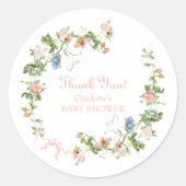 ワイルドフラワーピンクの弓のベビーシャワー ラウンドシール (正面)