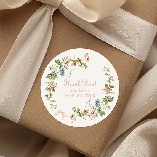 ワイルドフラワーピンクの弓のベビーシャワー ラウンドシール