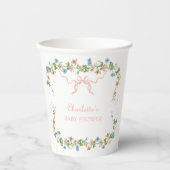 ワイルドフラワーピンクの弓のベビーシャワー 紙コップ (正面)