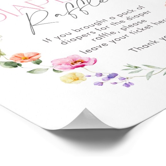 ワイルドフラワーピンクの弓エレガントおむつラッフル ポスター (角)