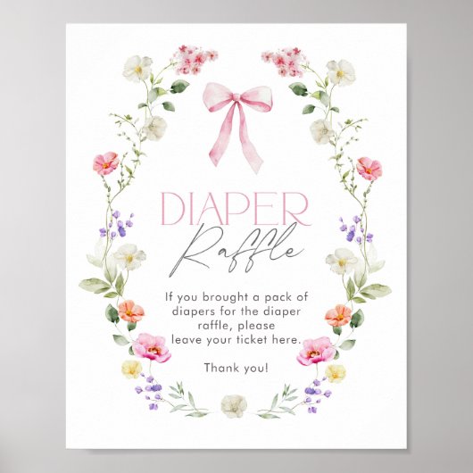 ワイルドフラワーピンクの弓エレガントおむつラッフル ポスター (正面)