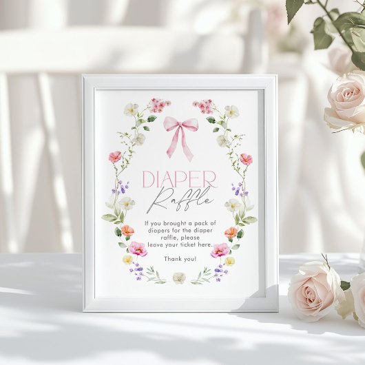 ワイルドフラワーピンクの弓エレガントおむつラッフル ポスター