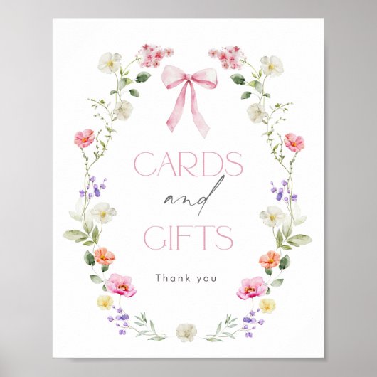 ワイルドフラワーピンクの弓カードとギフト ポスター (正面)