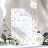 ワイルドフラワーピンクの弓フレーム赤ちゃんシャワーへようこそ ポスター