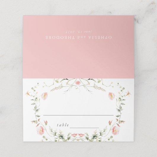 ワイルドフラワーピンクの水色エレガントな結婚式 プレイスカード (外部開封)