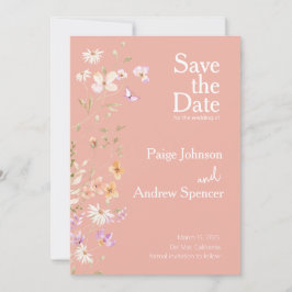 ワイルドフラワーピンクの結婚式の日付を保存 招待状