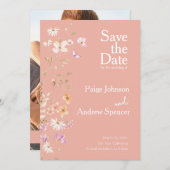 ワイルドフラワーピンクの結婚式の日付を保存 招待状 (正面/裏面)