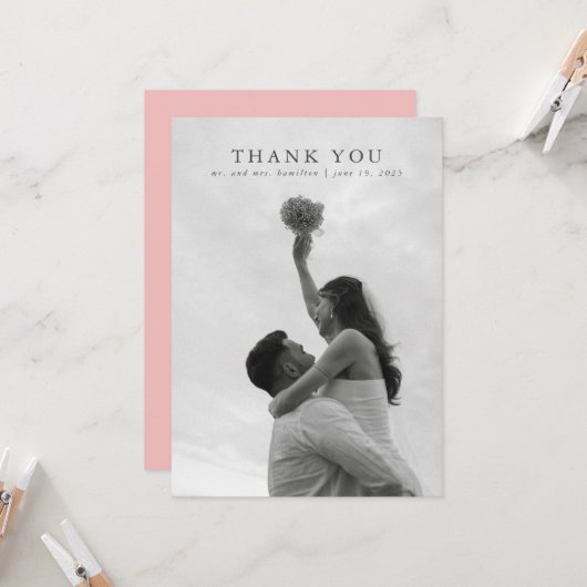 ワイルドフラワーピンクエレガントウェディングサンキューカード 招待状 (正面/裏面インサイチュ)