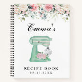 ワイルドフラワーピンクエレガントティール(緑がかった色)レシピ本 ノートブック (正面)