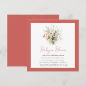 ワイルドフラワーピンクガーデンベビーイン開花ベビーシャワー 招待状 (正面/裏面)