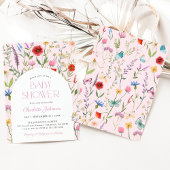 ワイルドフラワーピンクガールベビーシャワー招待状 招待状