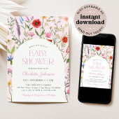 ワイルドフラワーピンクガールベビーシャワー招待状 招待状