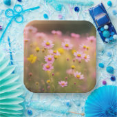 ワイルドフラワーピンクデイジー ペーパープレート (パーティー)