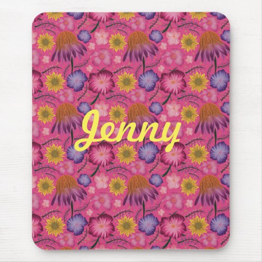 ワイルドフラワーピンクパーソナライズされたフローラ マウスパッド (正面)