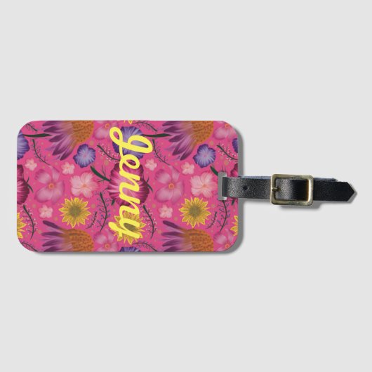 ワイルドフラワーピンクパーソナライズされたフローラ ラゲッジタグ (正面横)