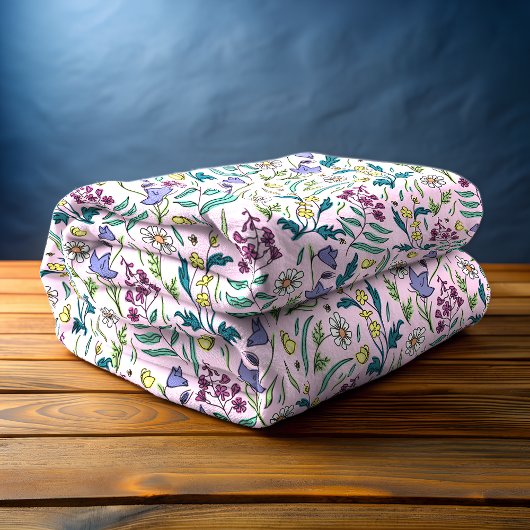 ワイルドフラワーピンクフリースブランケット、中 フリースブランケット