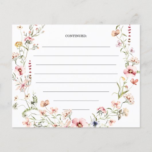 ワイルドフラワーピンクフローラブライダルシャワーレシピカード (裏面)