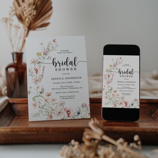 ワイルドフラワーピンクフローラブライダルシャワー招待 招待状